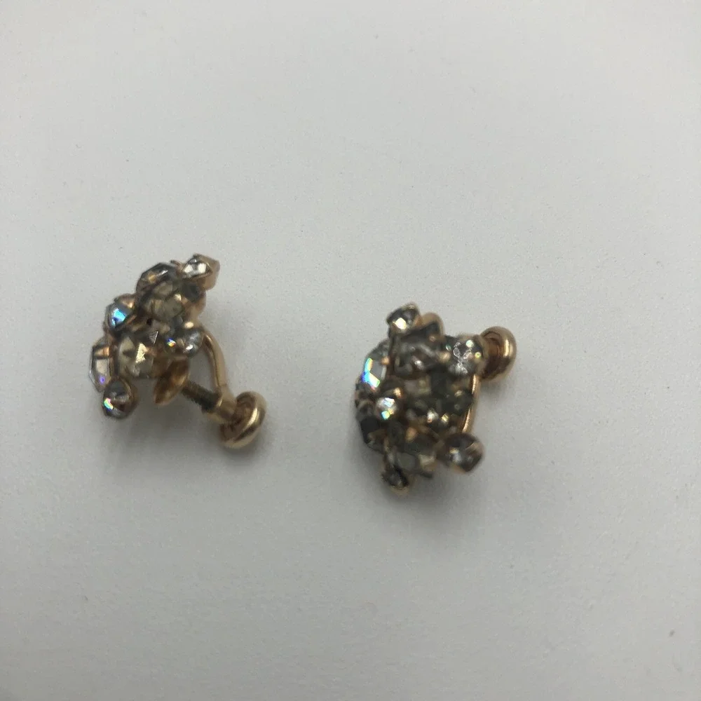 VINTAGE M&S GOLD FILLED EARRINGS WHITE‎ CRYSTALS STAR SHAPE SCREW ON 1/20-12K